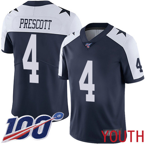 Youth Dallas Cowboys Limited Navy Blue Dak Prescott Alternate #4 100th Season Vapor Untouchable Throwback NFL Jersey->women nfl jersey->Women Jersey